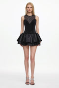 Sareza Chic Contour Deep V Sleeveless Sequin Mini Dress	