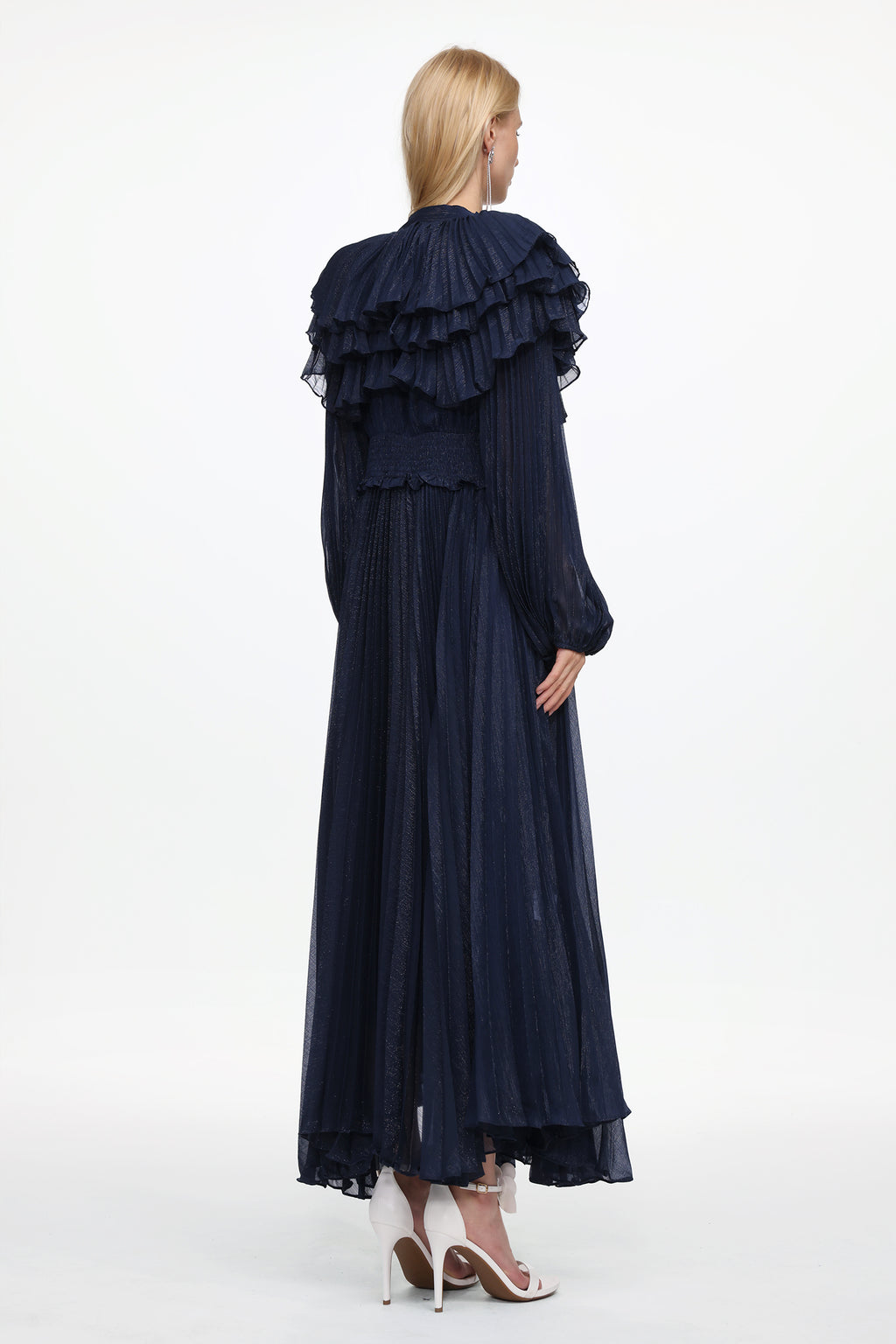 Sagoni Elegant Flowy Long Sleeve Tiered Ruffle Maxi Dress	