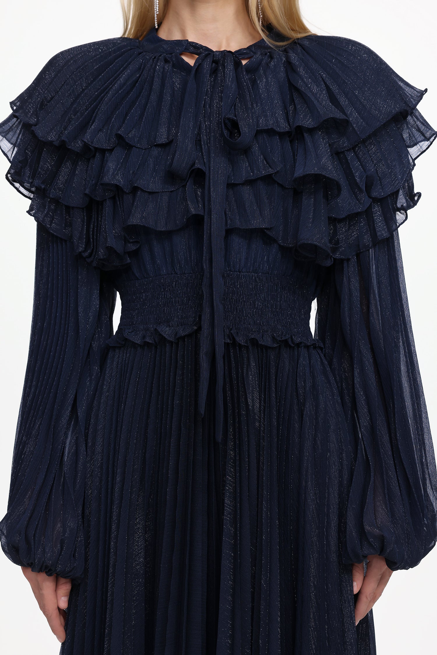 Sagoni Elegant Flowy Long Sleeve Tiered Ruffle Maxi Dress	