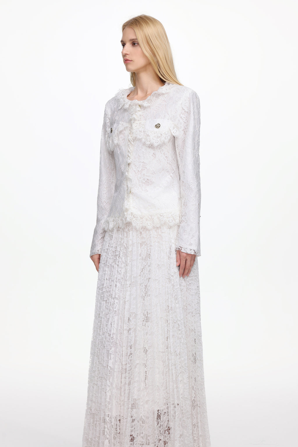 Saga Romantic Tailored Long Sleeve Lace Jacket and Skirt Set	