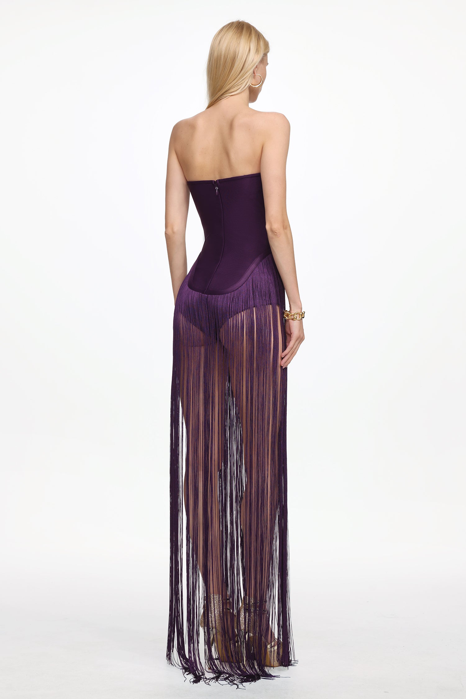 Valentina Strapless Purple Fringe Dress	
