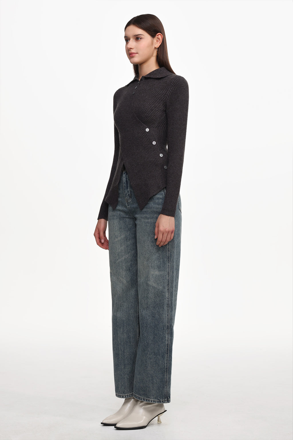 Dotty Chic Long Sleeve Buttoned Knit Top