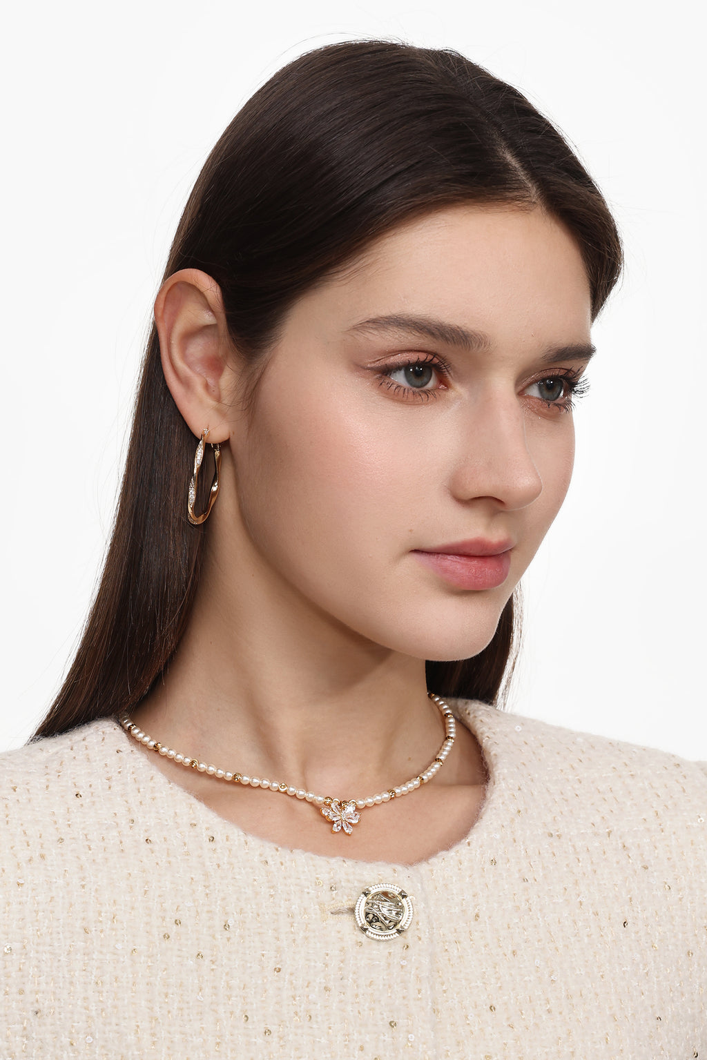 Peggie Pearl Diamond Flower Necklace	