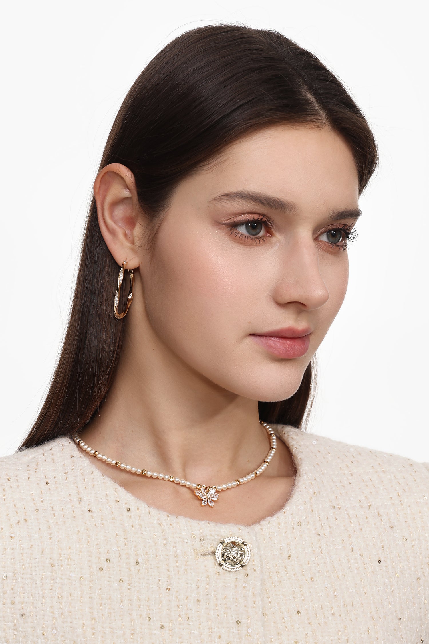 Peggie Pearl Diamond Flower Necklace	