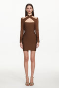Estrela Classic Contour Overlay Long Sleeve Bandage Mini Dress	