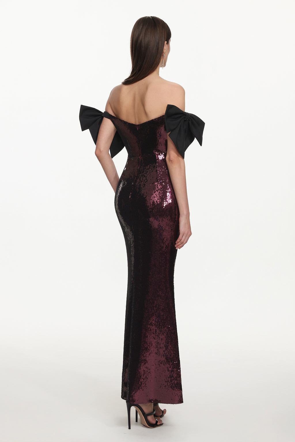 Uzaco Glamorous Contour Off Shoulder Bow Sequin Maxi Dress	