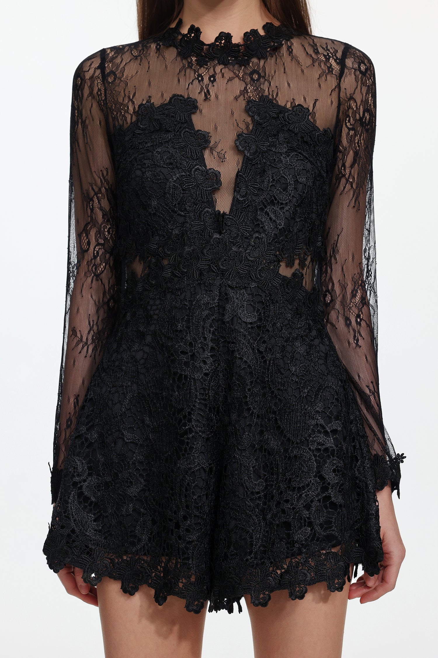 Willa Elegant Contour Long Sleeve Lace Romper	