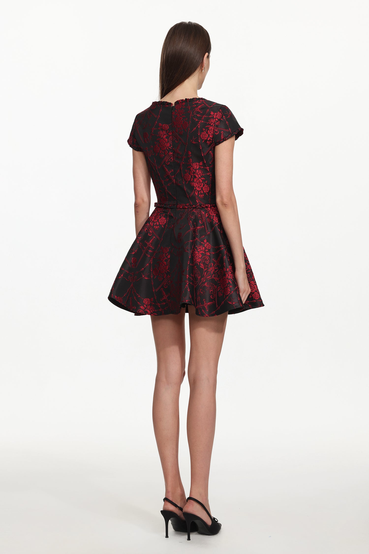 Gail Romantic Tailored Square Neck Short Sleeeve Print Mini Dress	