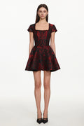 Gail Romantic Tailored Square Neck Short Sleeeve Print Mini Dress	