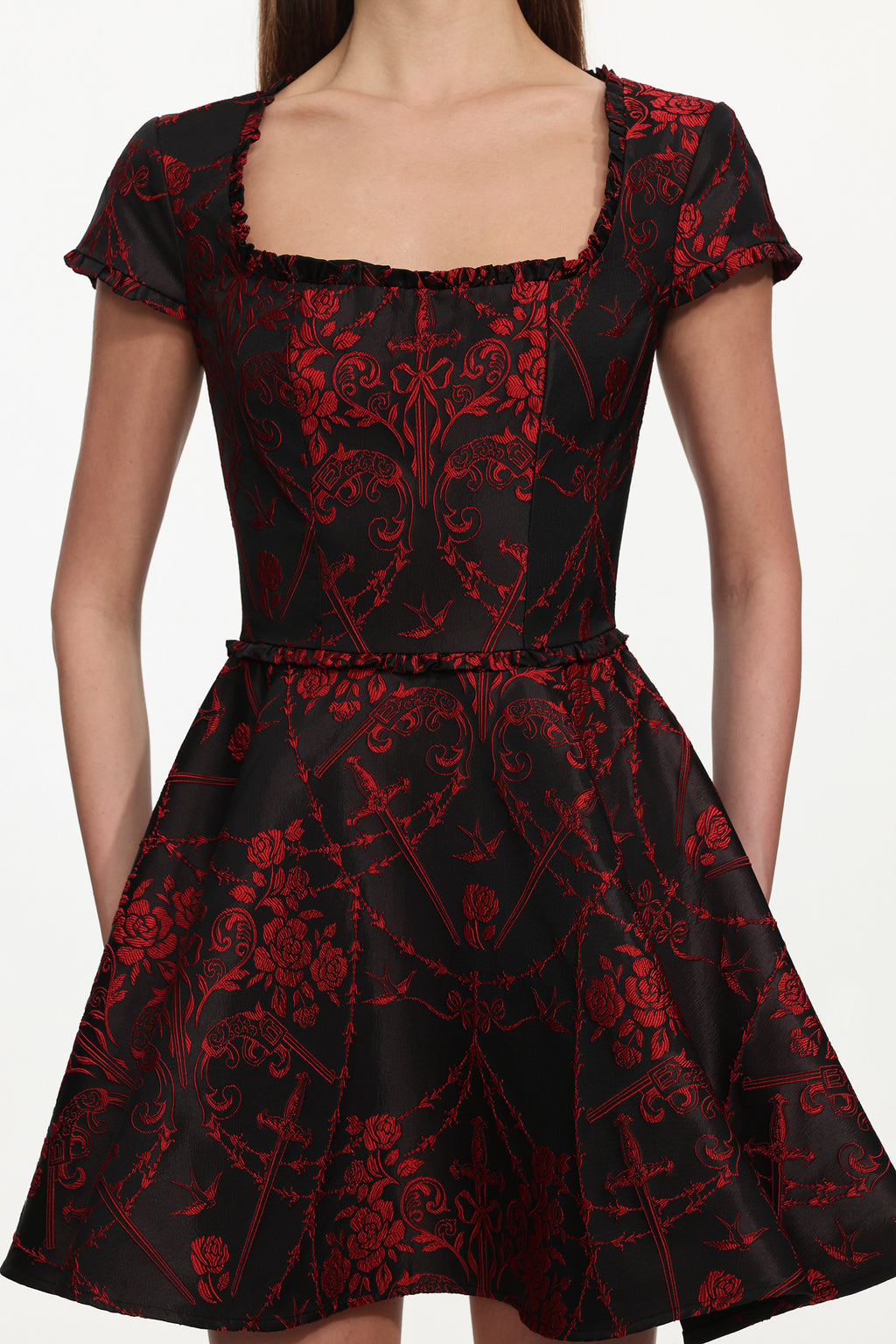 Gail Romantic Tailored Square Neck Short Sleeeve Print Mini Dress	