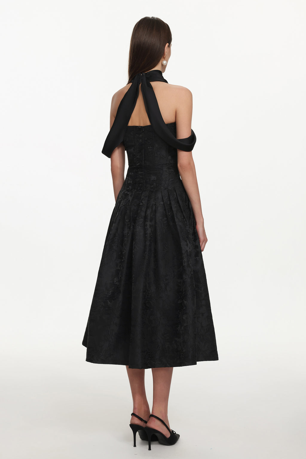 Nancy Elegant Tailored Off Shoulder Pleated Floral Maxi Dress	