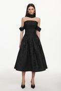 Nancy Elegant Tailored Off Shoulder Pleated Floral Maxi Dress	
