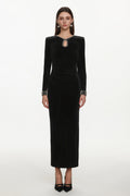 Omega Classic Contour Long Sleeve Cut Out Pearl Velvet Maxi Dress	