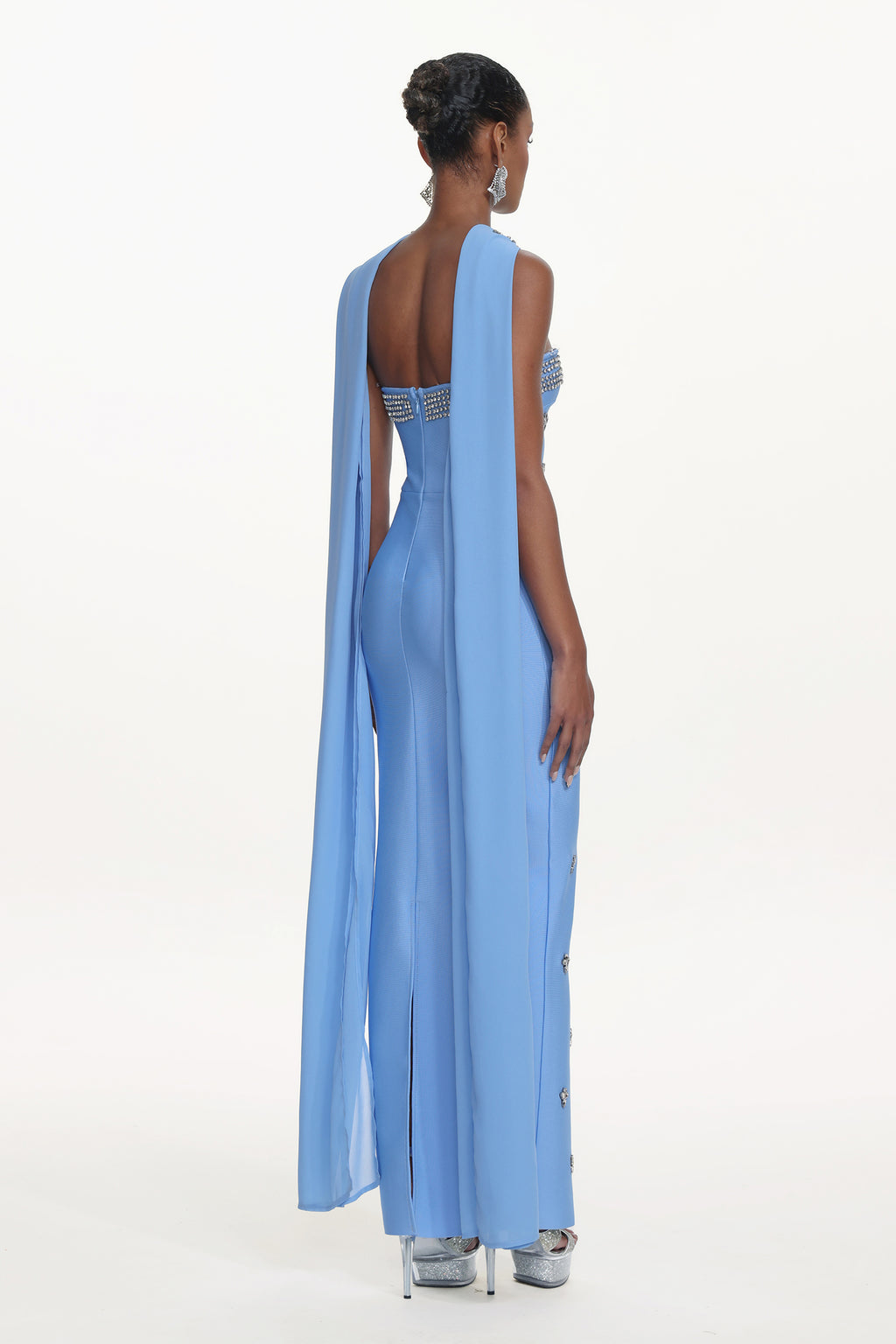 Marina Glamorous Contour Strapless Rhinestone Bandage Maxi Dress	