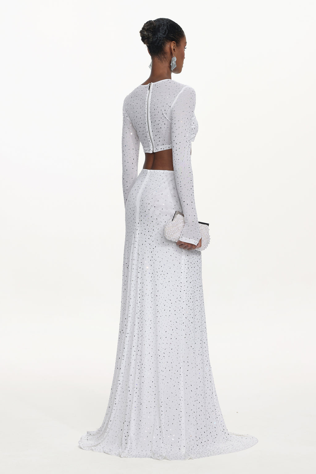 Elva Chic Contour Long Sleeve Ruched Crystal Top and Skirt Set	