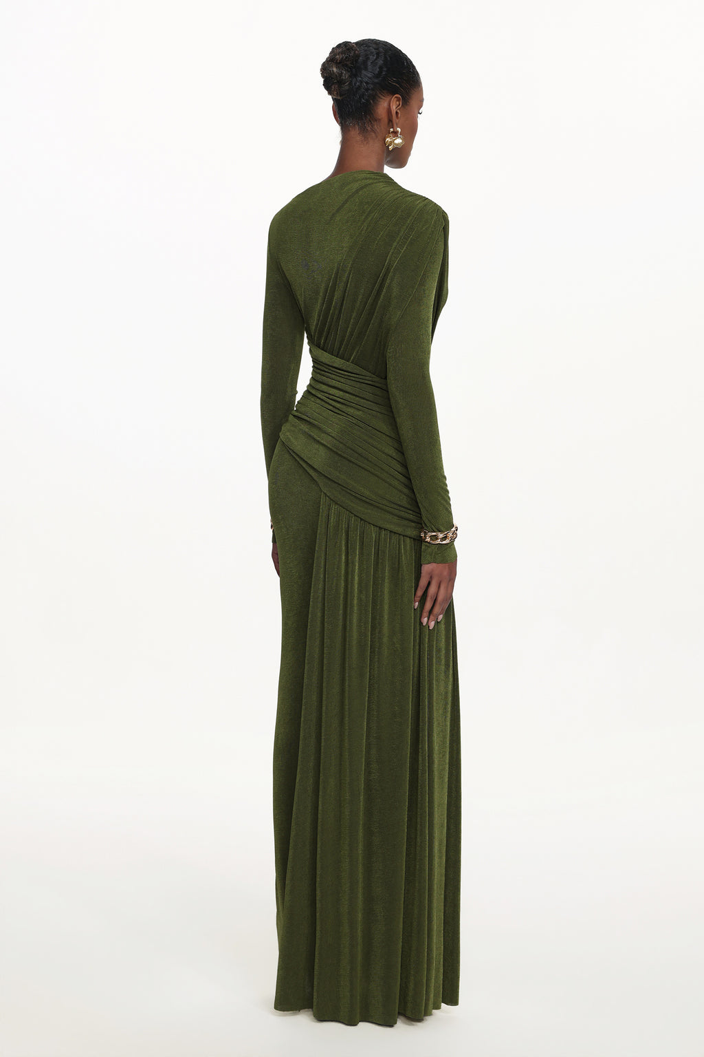 Tryphosa Elegant Contour Long Sleeve Ruched Knit Maxi Dress	