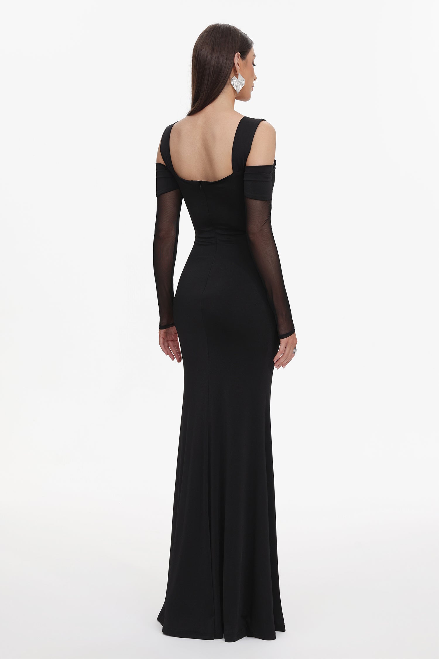 Lorin Elegant Contour Off Shoulder Long Sleeve High Slit Maxi Dress	
