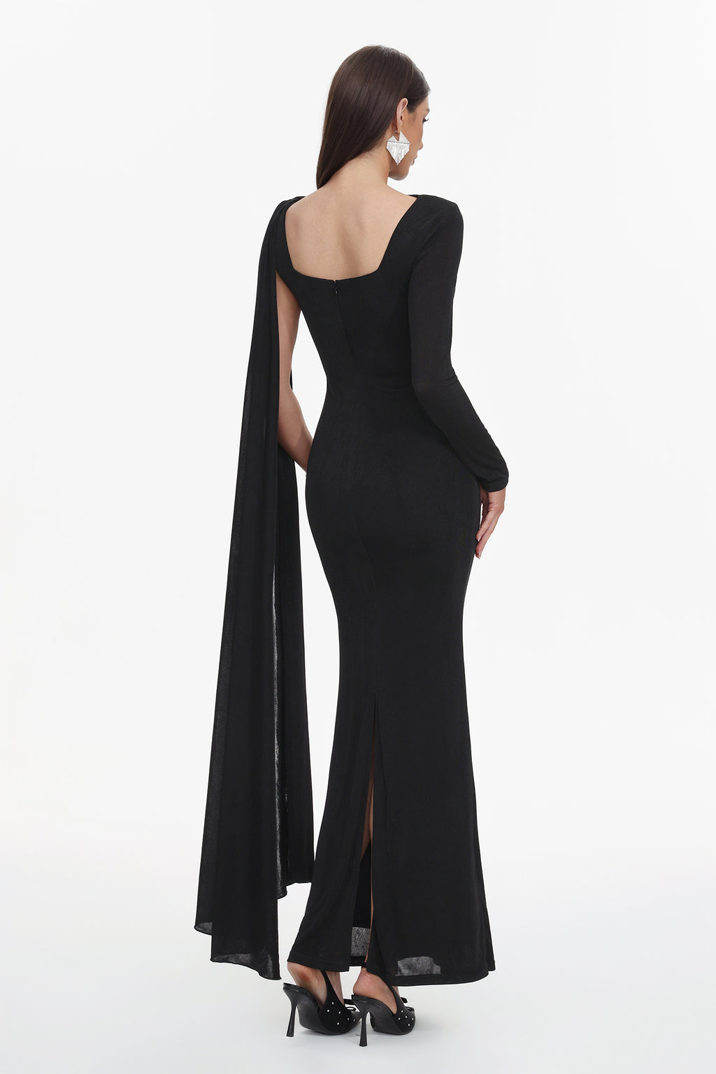 Louxia Elegant Contour One Sleeve Asymmetric Cape Maxi Dress	