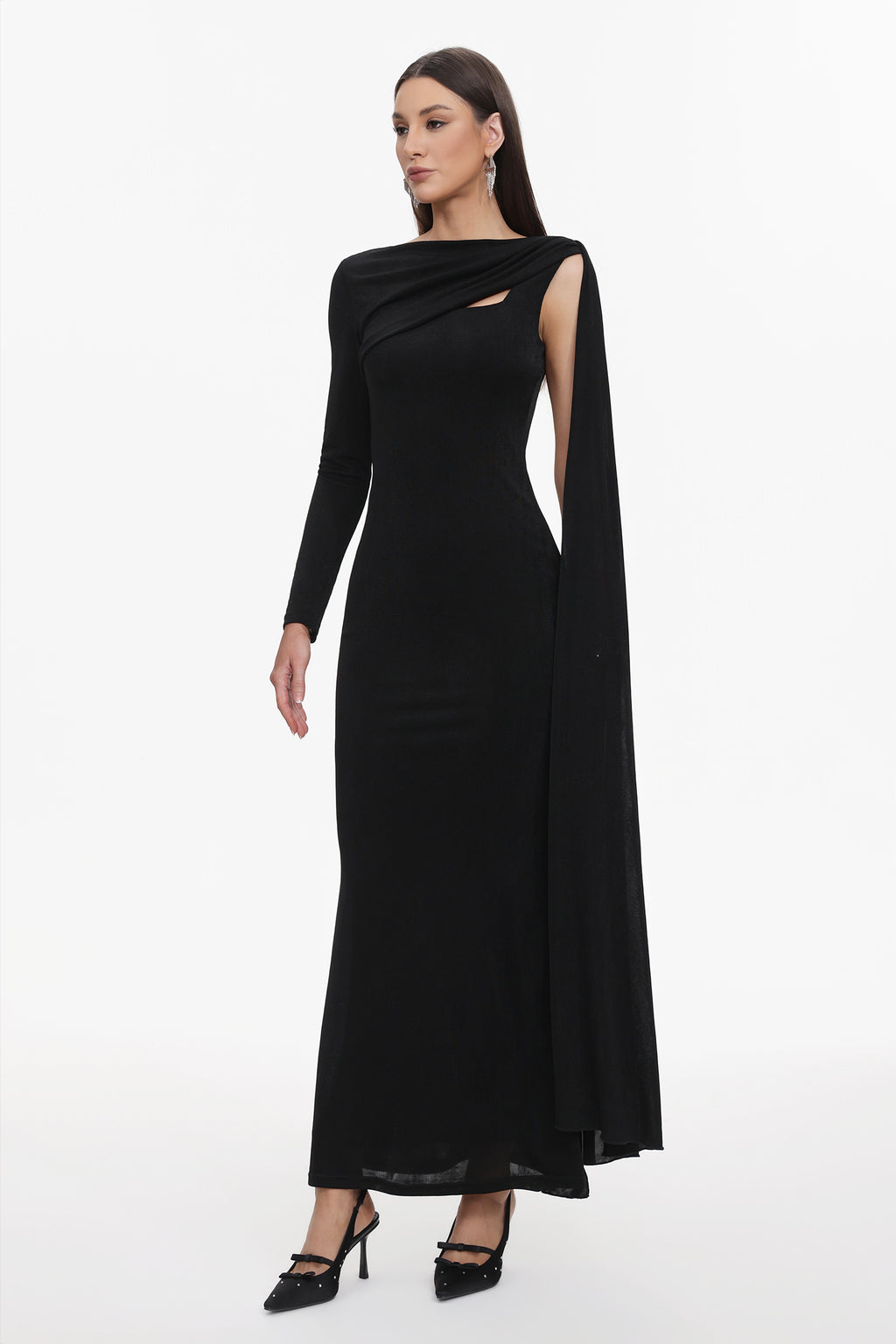 Louxia Elegant Contour One Sleeve Asymmetric Cape Maxi Dress	