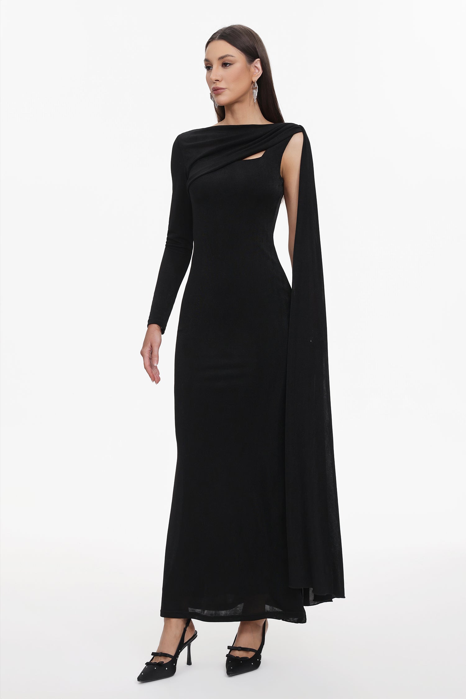 Louxia Elegant Contour One Sleeve Asymmetric Cape Maxi Dress	