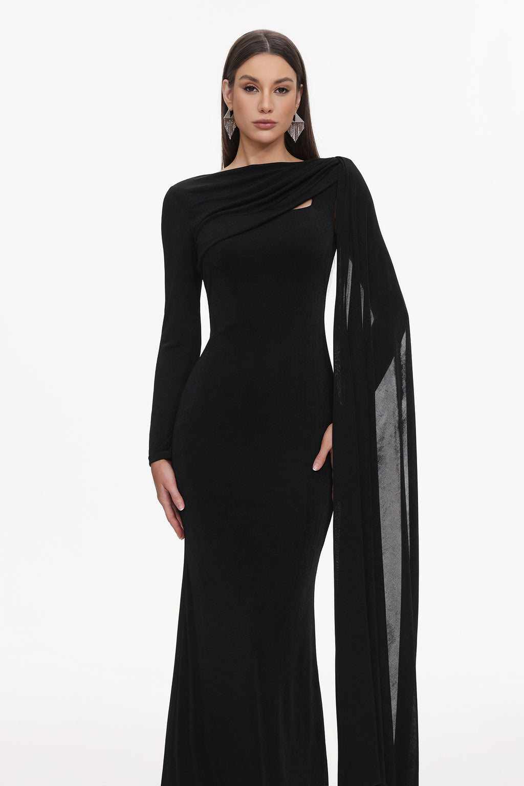 Louxia Elegant Contour One Sleeve Asymmetric Cape Maxi Dress	