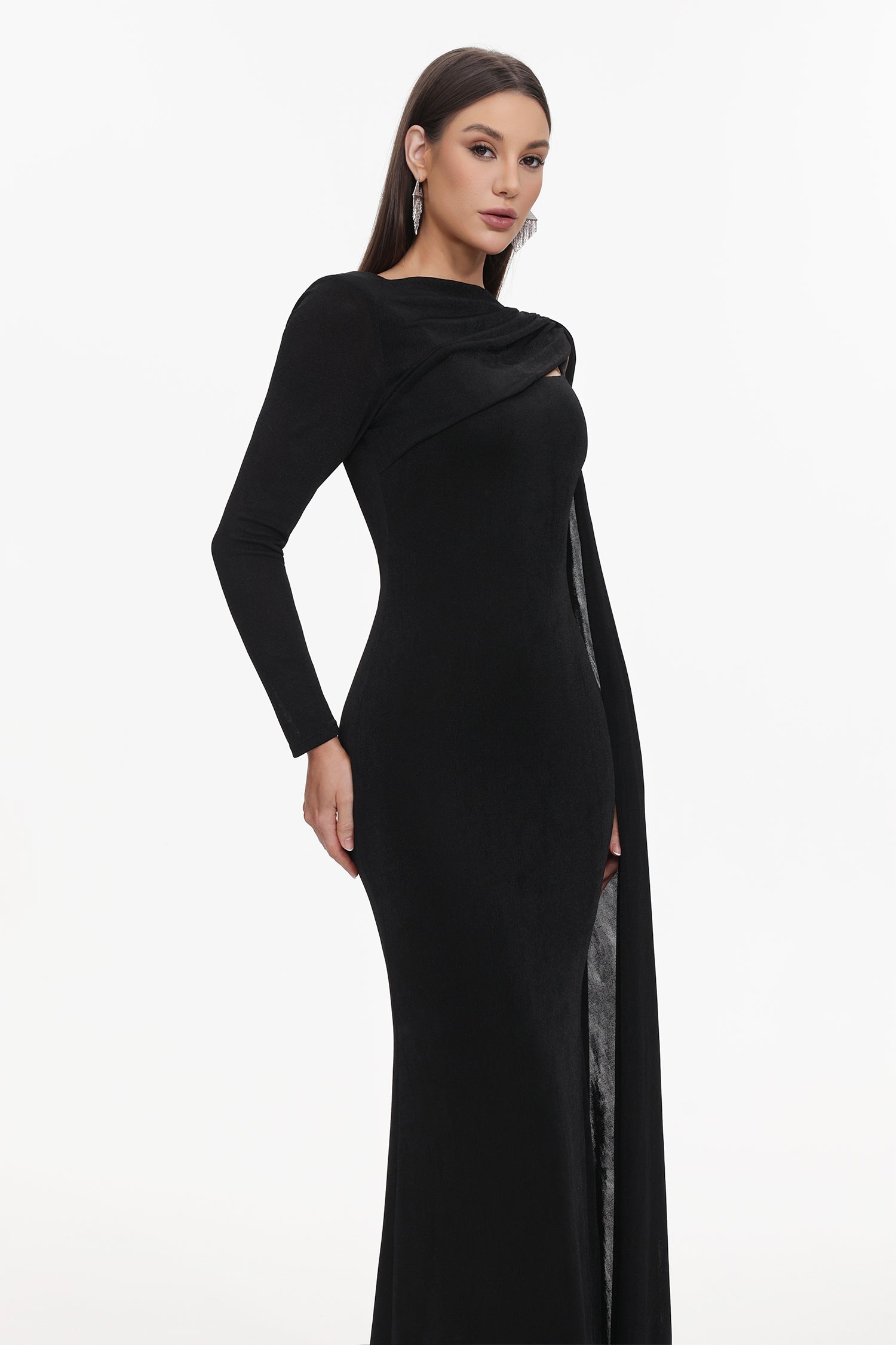 Louxia Elegant Contour One Sleeve Asymmetric Cape Maxi Dress	
