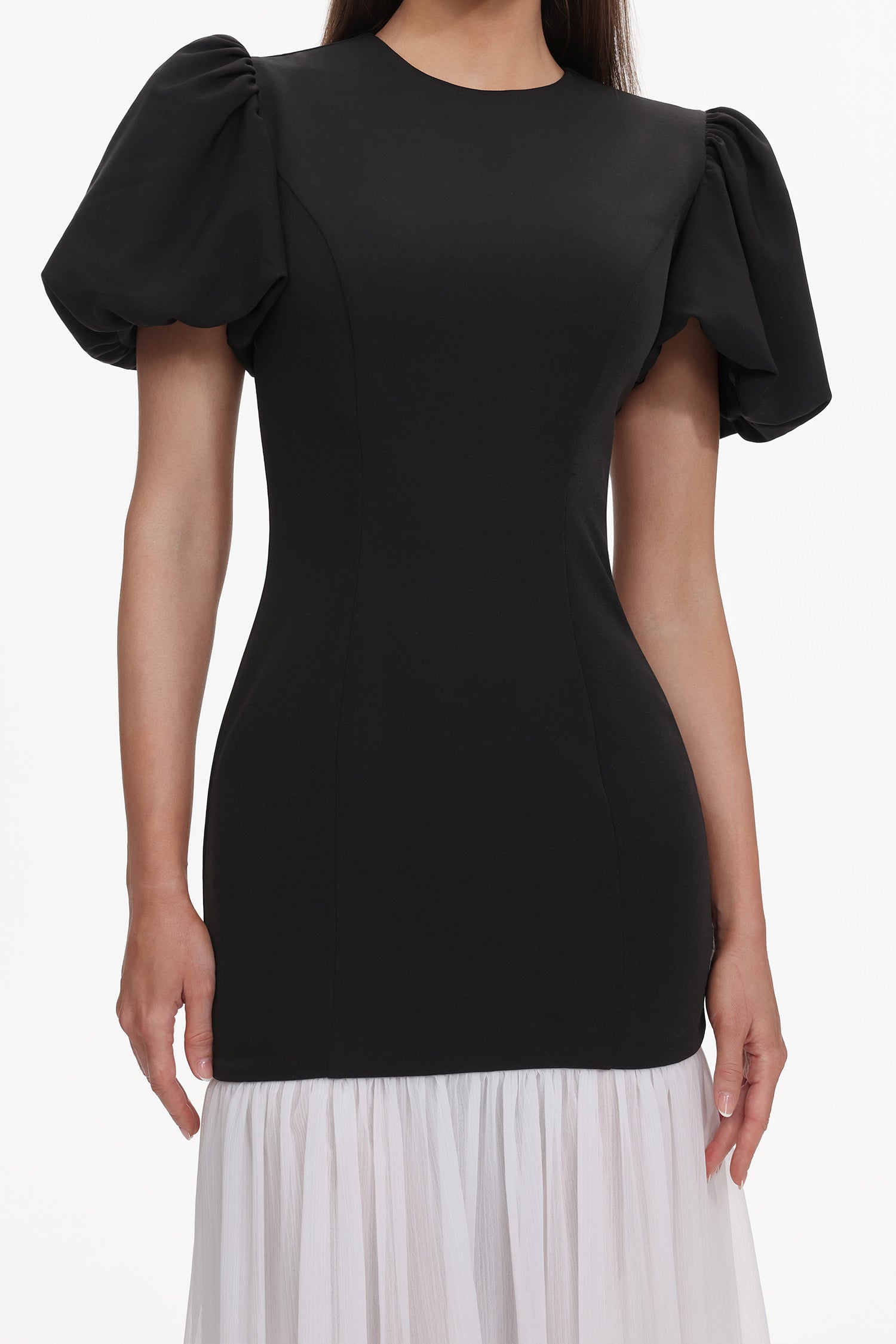 Spiral Classic Tailored Puff Sleeve Pleated Contrast Maxi Dress	