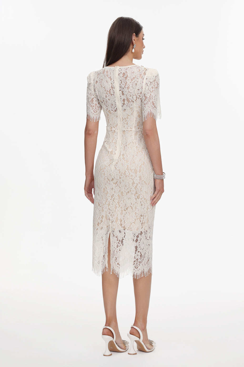 Maisie V-Neck Short Sleeves Bowknot Lace Midi Dress	