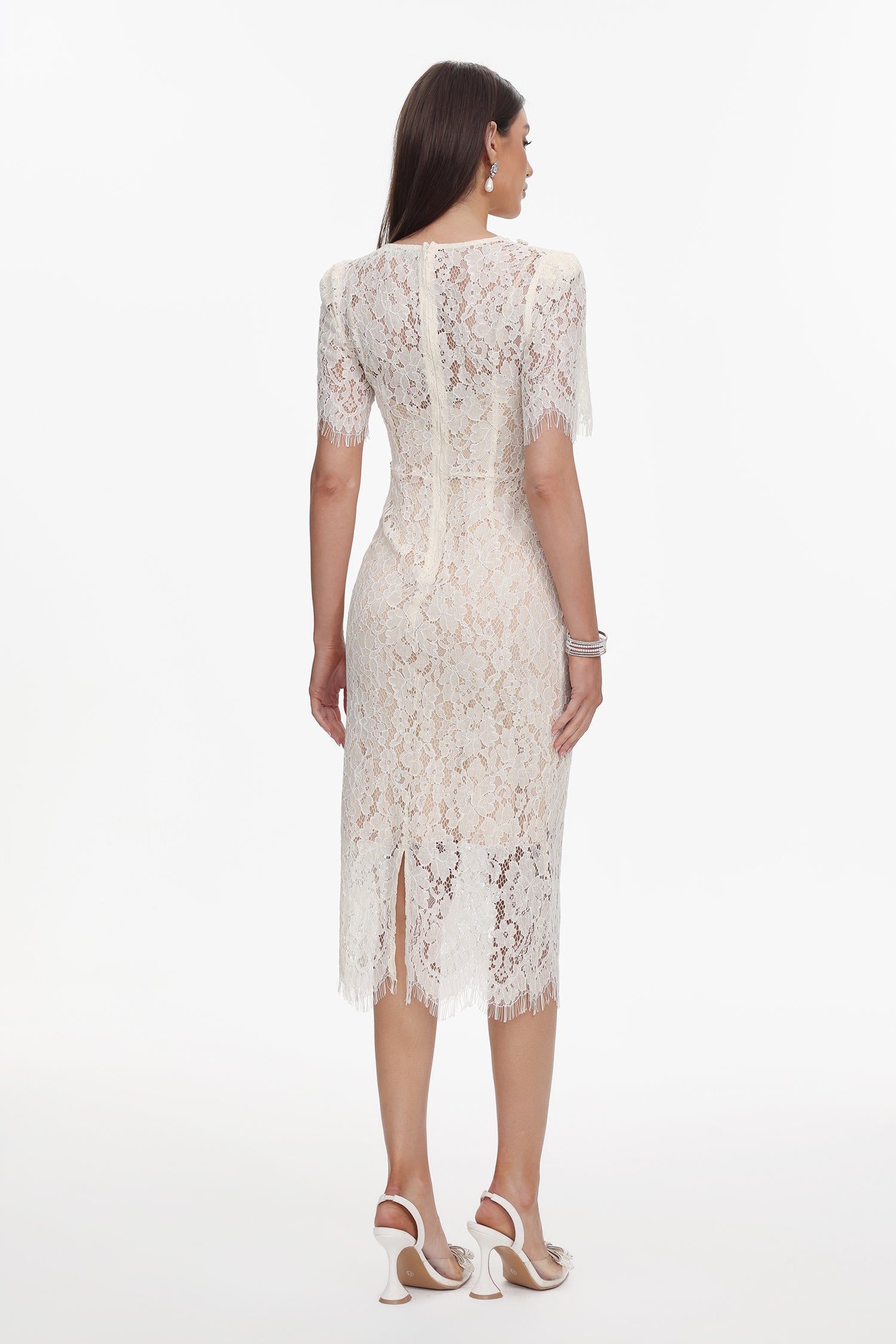 Maisie V-Neck Short Sleeves Bowknot Lace Midi Dress	