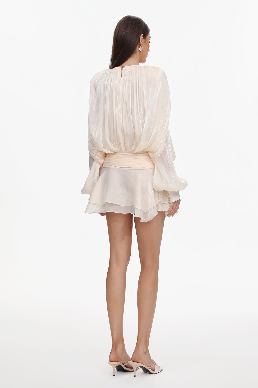 Dekia Long Sleeve Hollow Out Flounce Mini Dress	