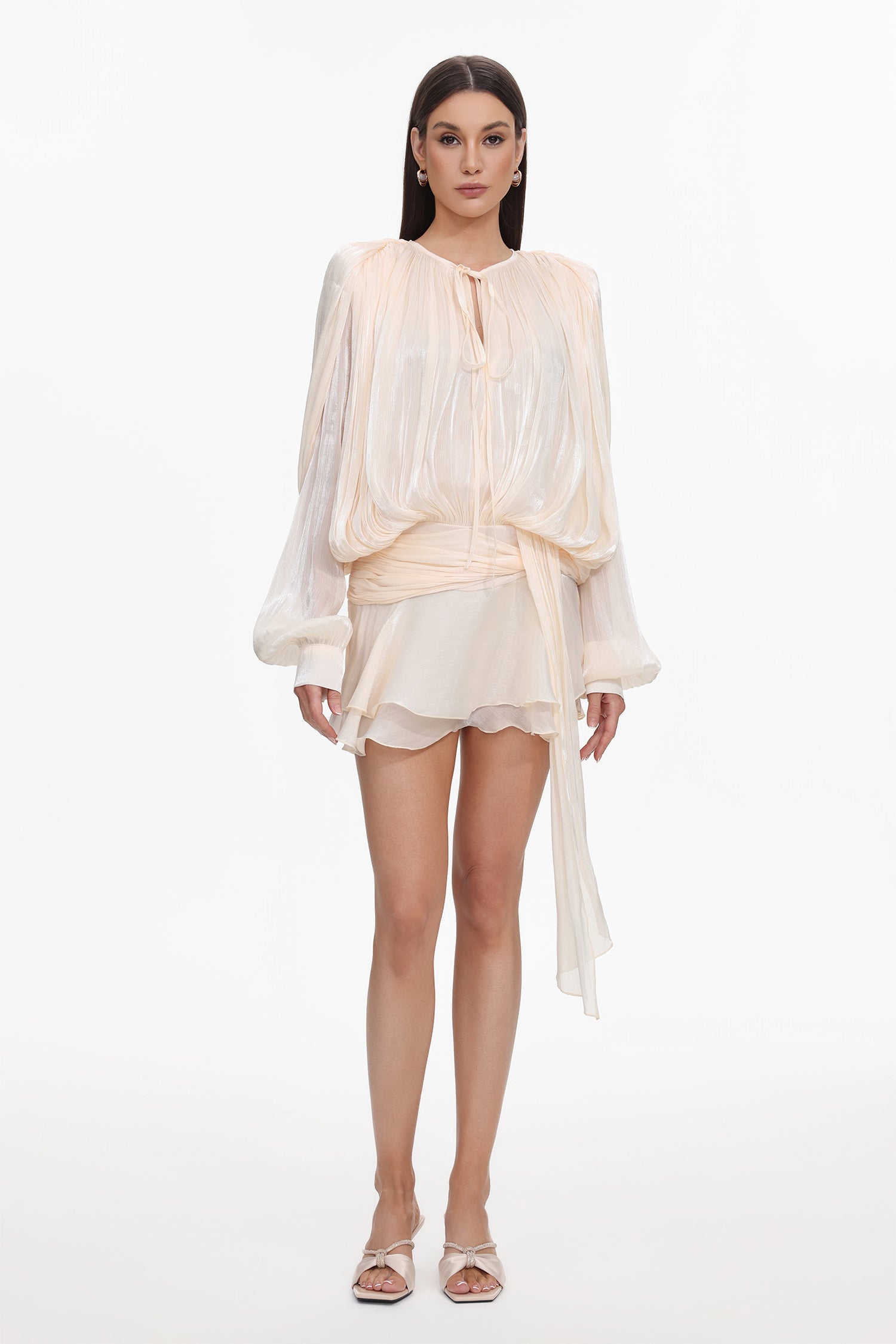 Dekia Long Sleeve Hollow Out Flounce Mini Dress	