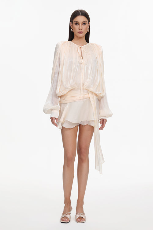 Dekia Long Sleeve Hollow Out Flounce Mini Dress	