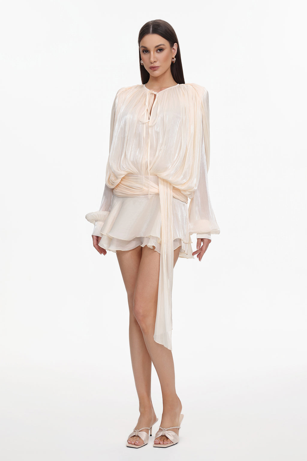 Dekia Long Sleeve Hollow Out Flounce Mini Dress	