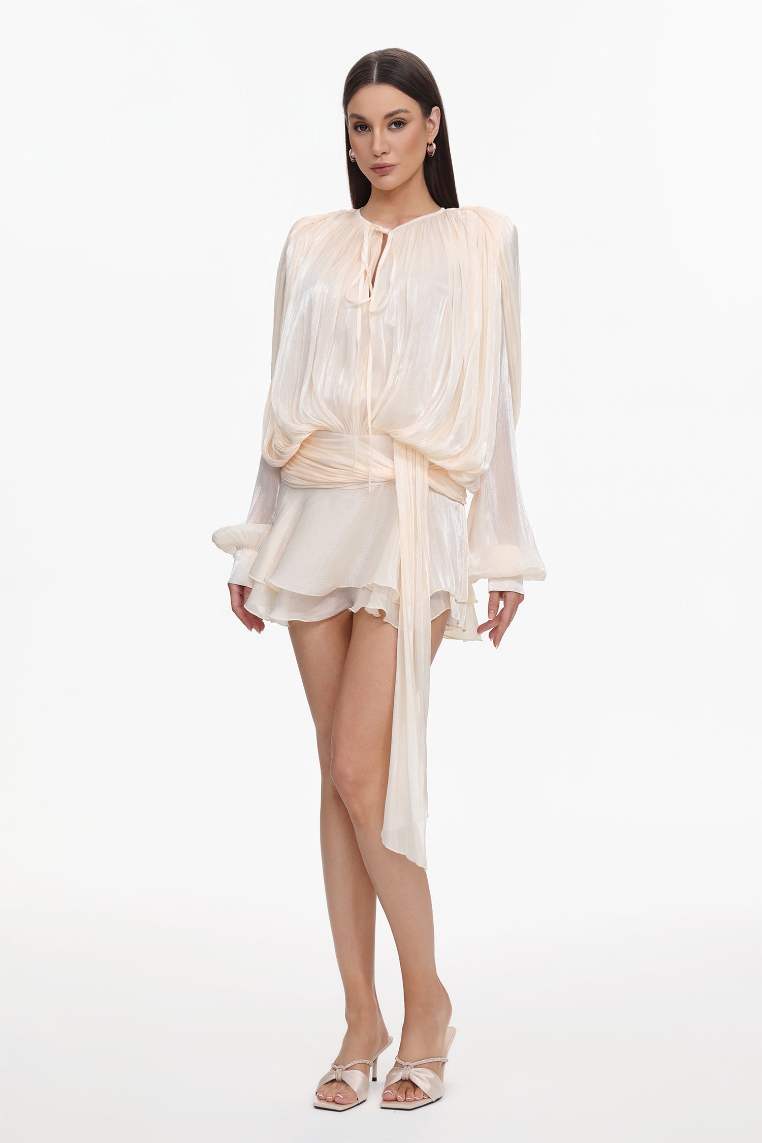 Dekia Long Sleeve Hollow Out Flounce Mini Dress	