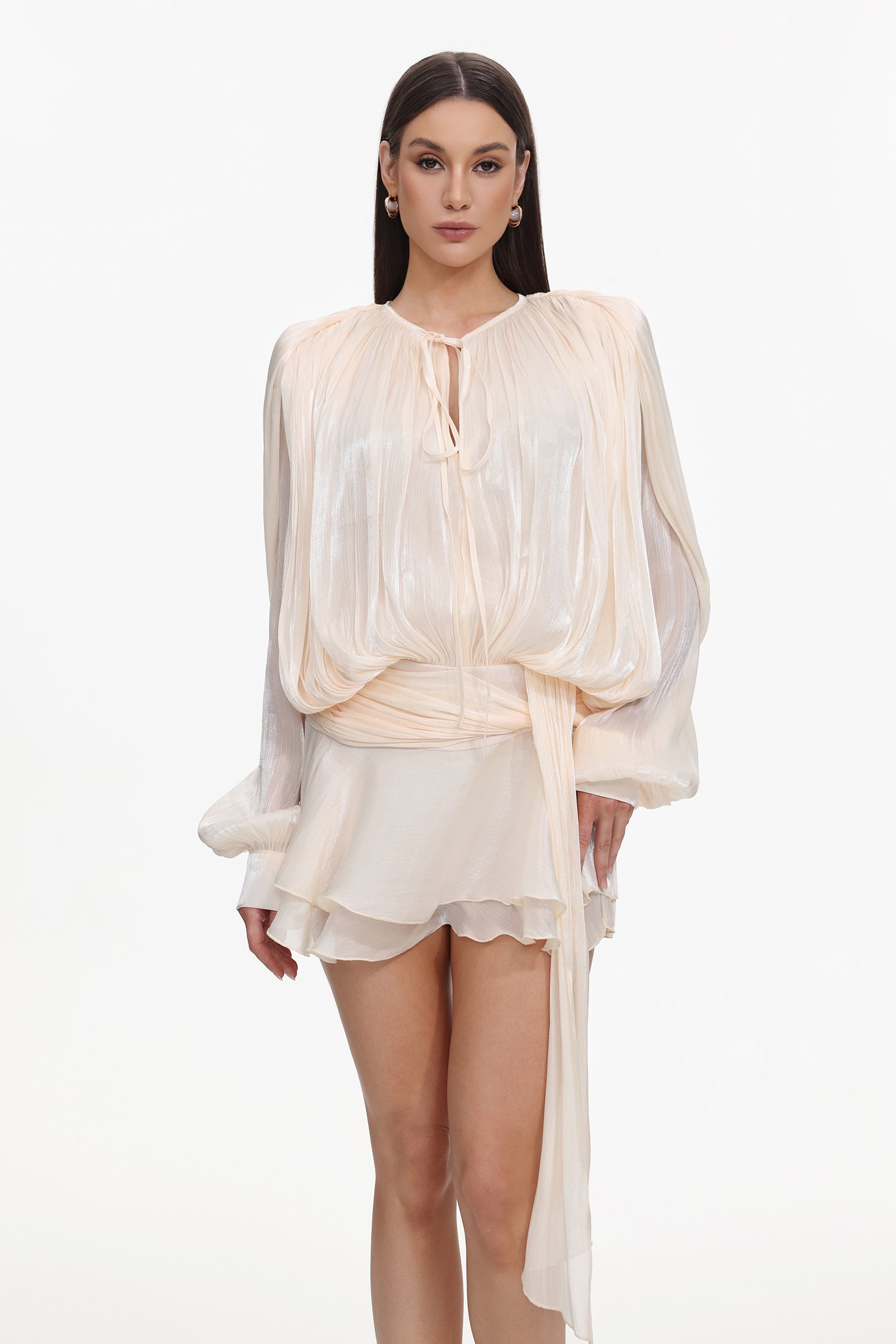 Dekia Long Sleeve Hollow Out Flounce Mini Dress	