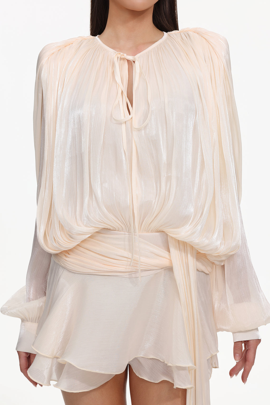 Dekia Long Sleeve Hollow Out Flounce Mini Dress	