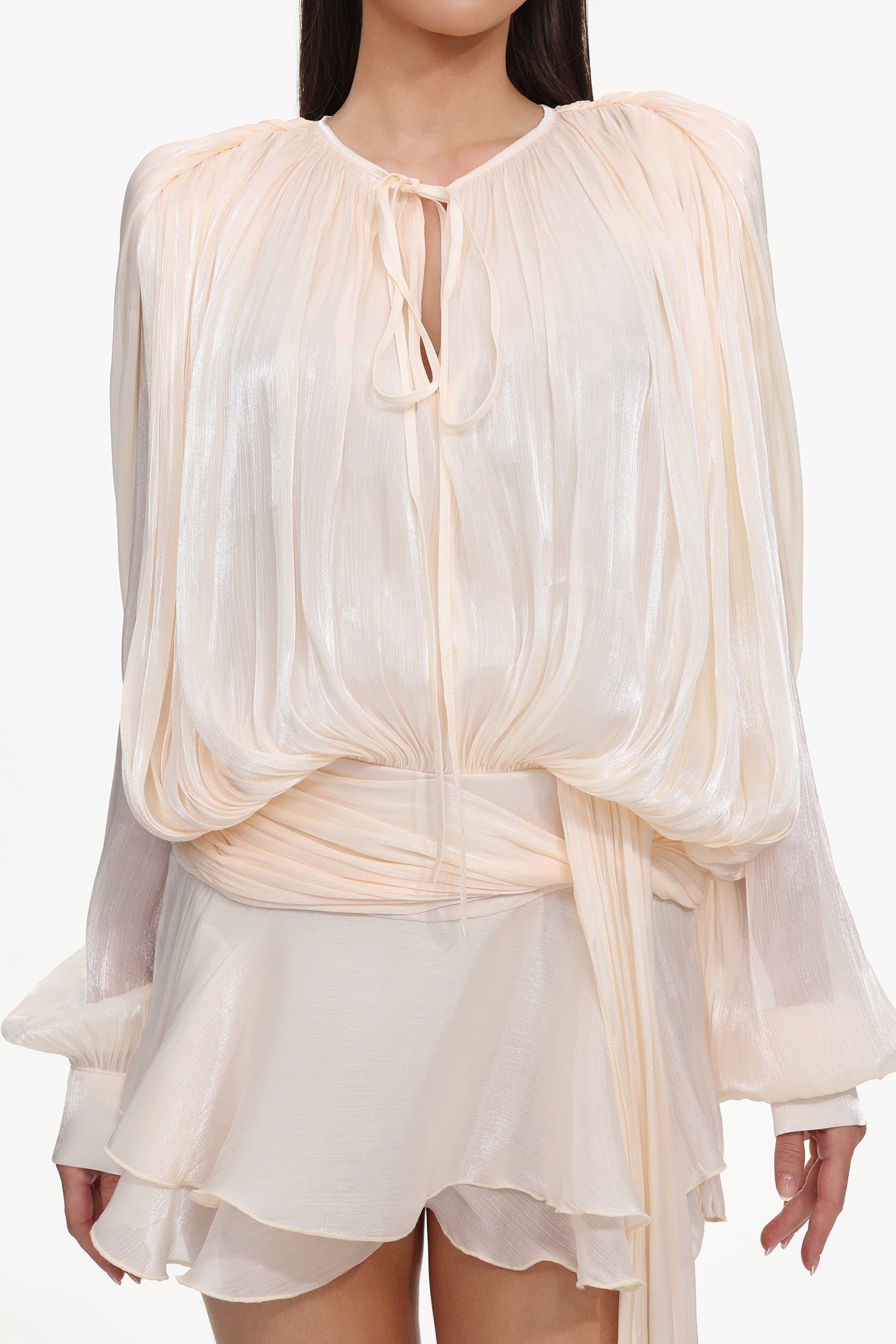 Dekia Long Sleeve Hollow Out Flounce Mini Dress	