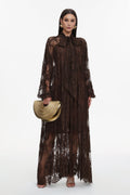 Deliyn Resort Flowy Long Sleeve Embroidered Mesh Lace Maxi Dress	