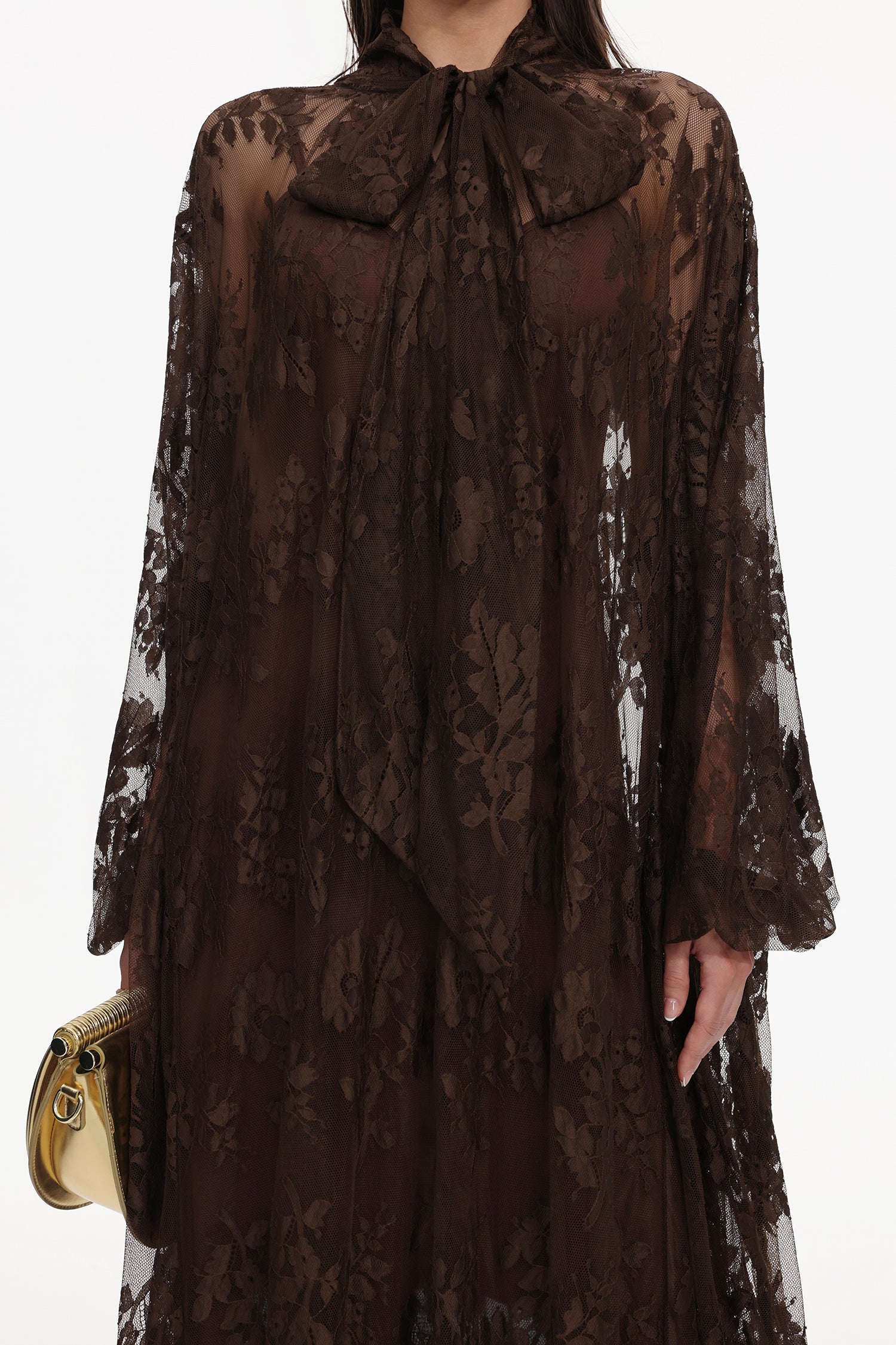 Deliyn Resort Flowy Long Sleeve Embroidered Mesh Lace Maxi Dress	