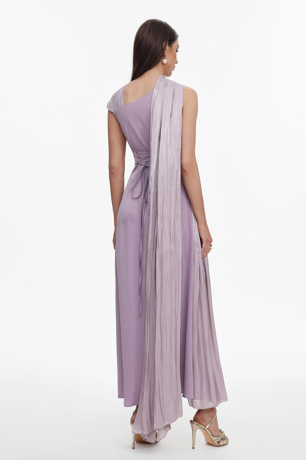 Rebekah Elegant Flowy Sleeveless Pleated Drape Maxi Dress	