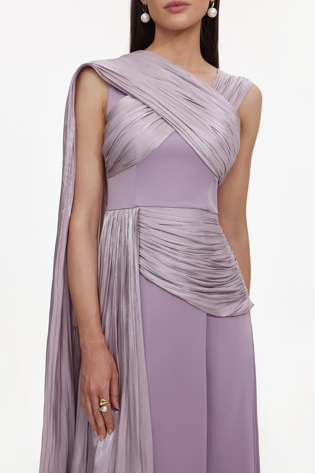 Rebekah Elegant Flowy Sleeveless Pleated Drape Maxi Dress	