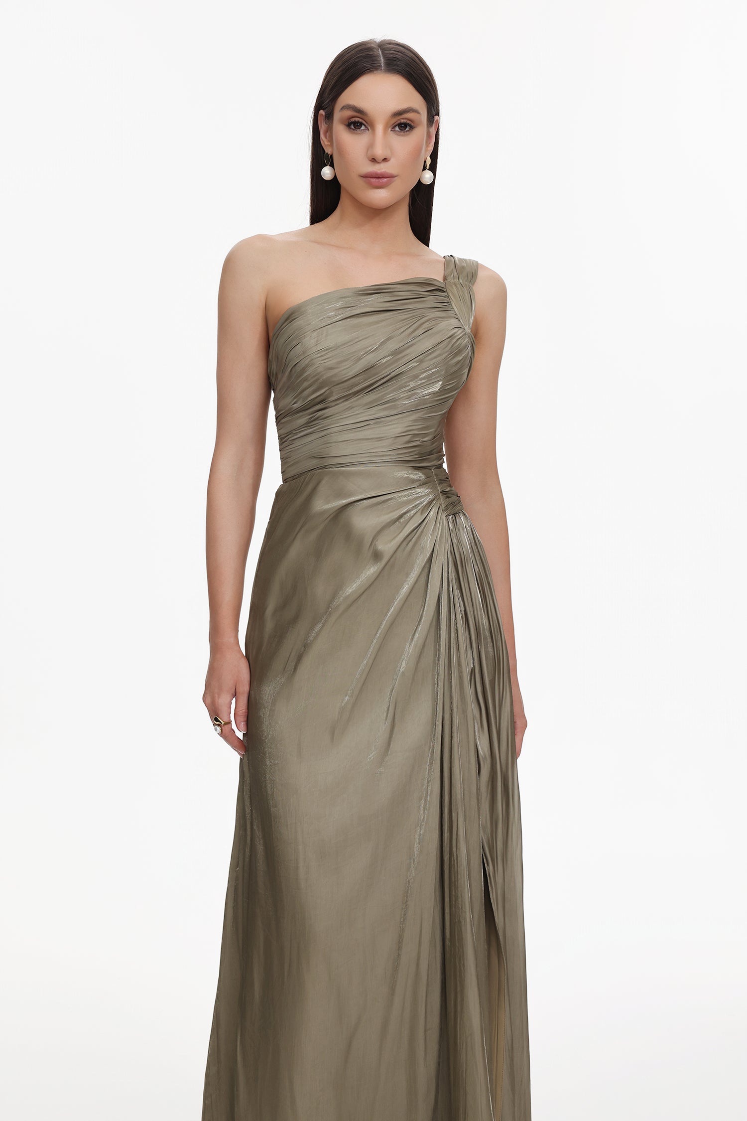 Ronja Elegant Flowy One Shoulder Pleated Maxi Dress	