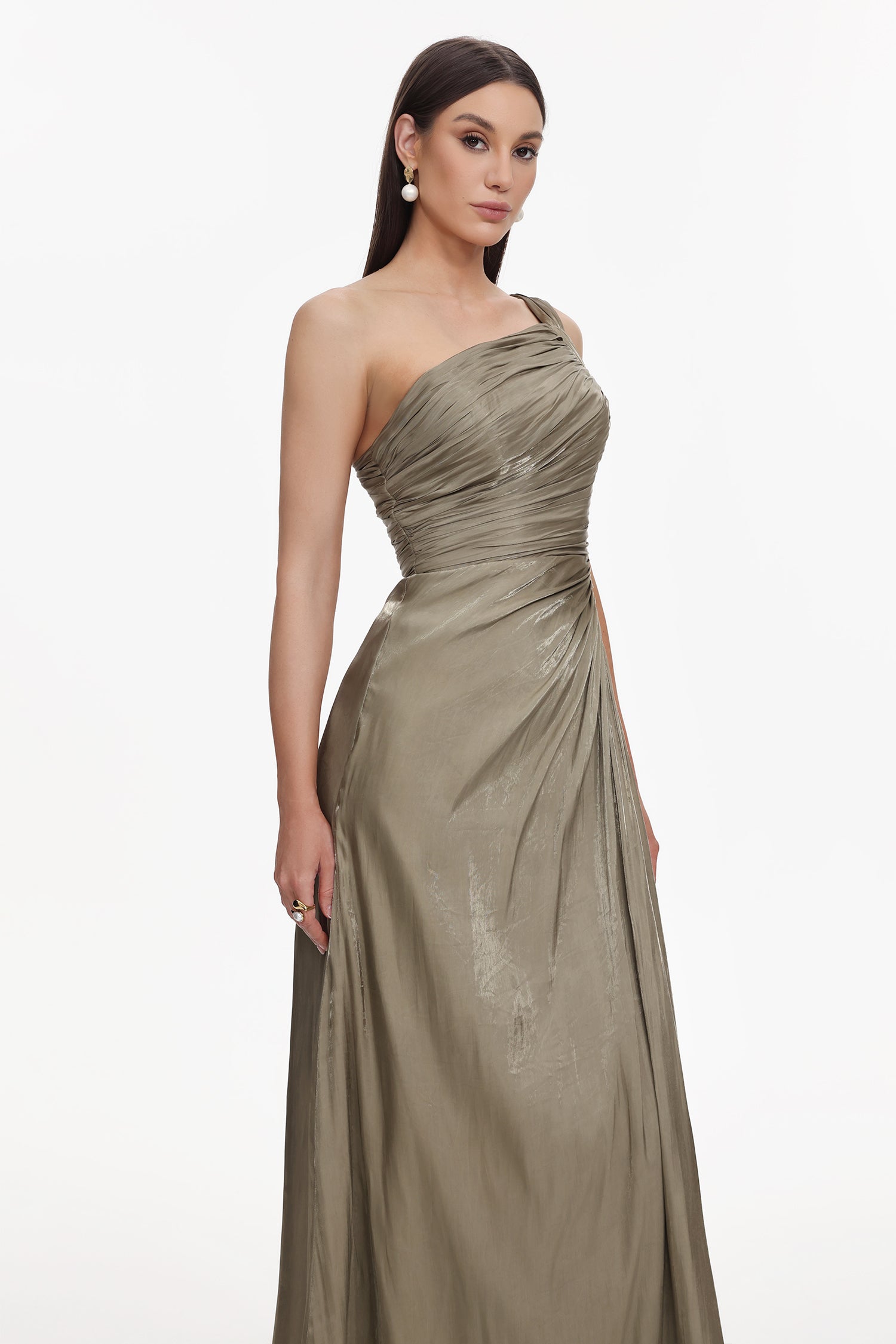 Ronja Elegant Flowy One Shoulder Pleated Maxi Dress	
