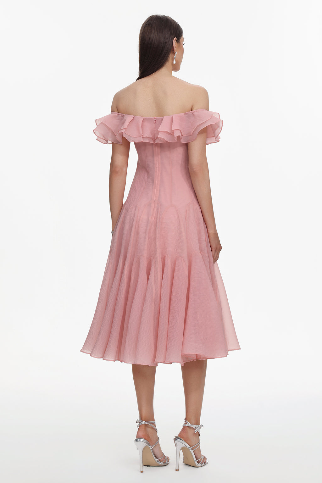 Wika Romantic Flowy Off Shoulder Ruffle Midi Dress	