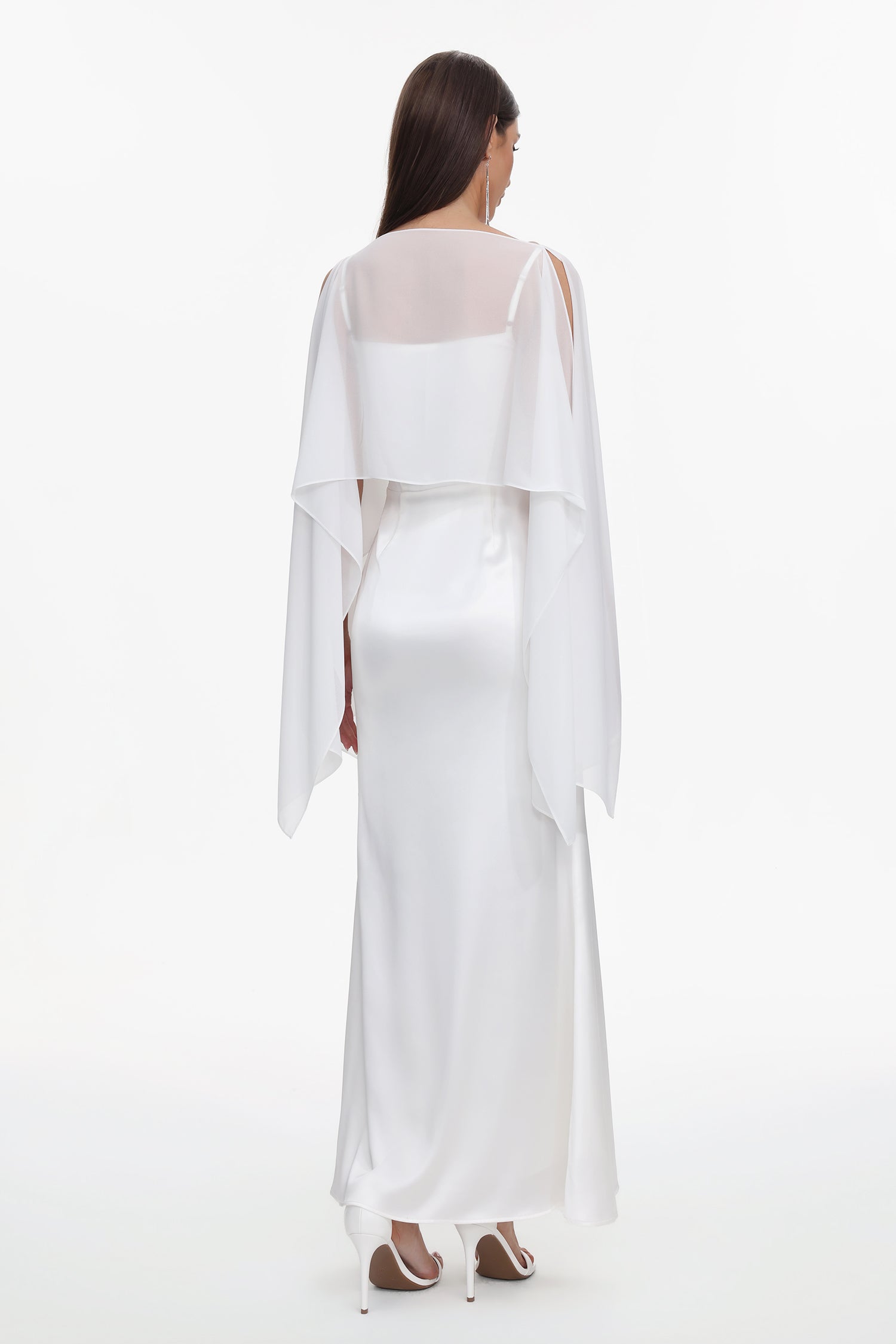 Sinai Elegant Flowy Sleeveless Chiffon Cape Maxi Dress	