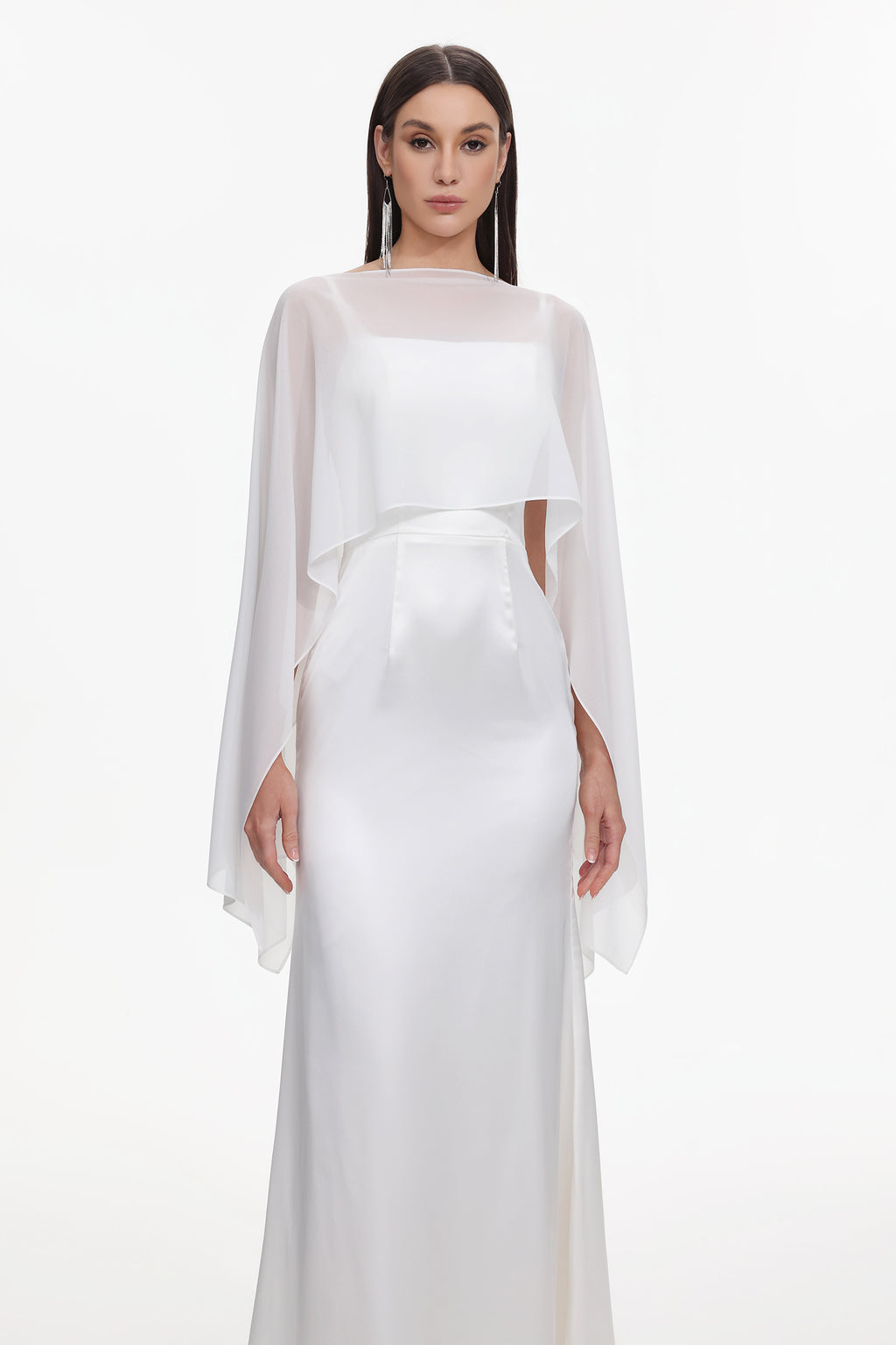 Sinai Elegant Flowy Sleeveless Chiffon Cape Maxi Dress	