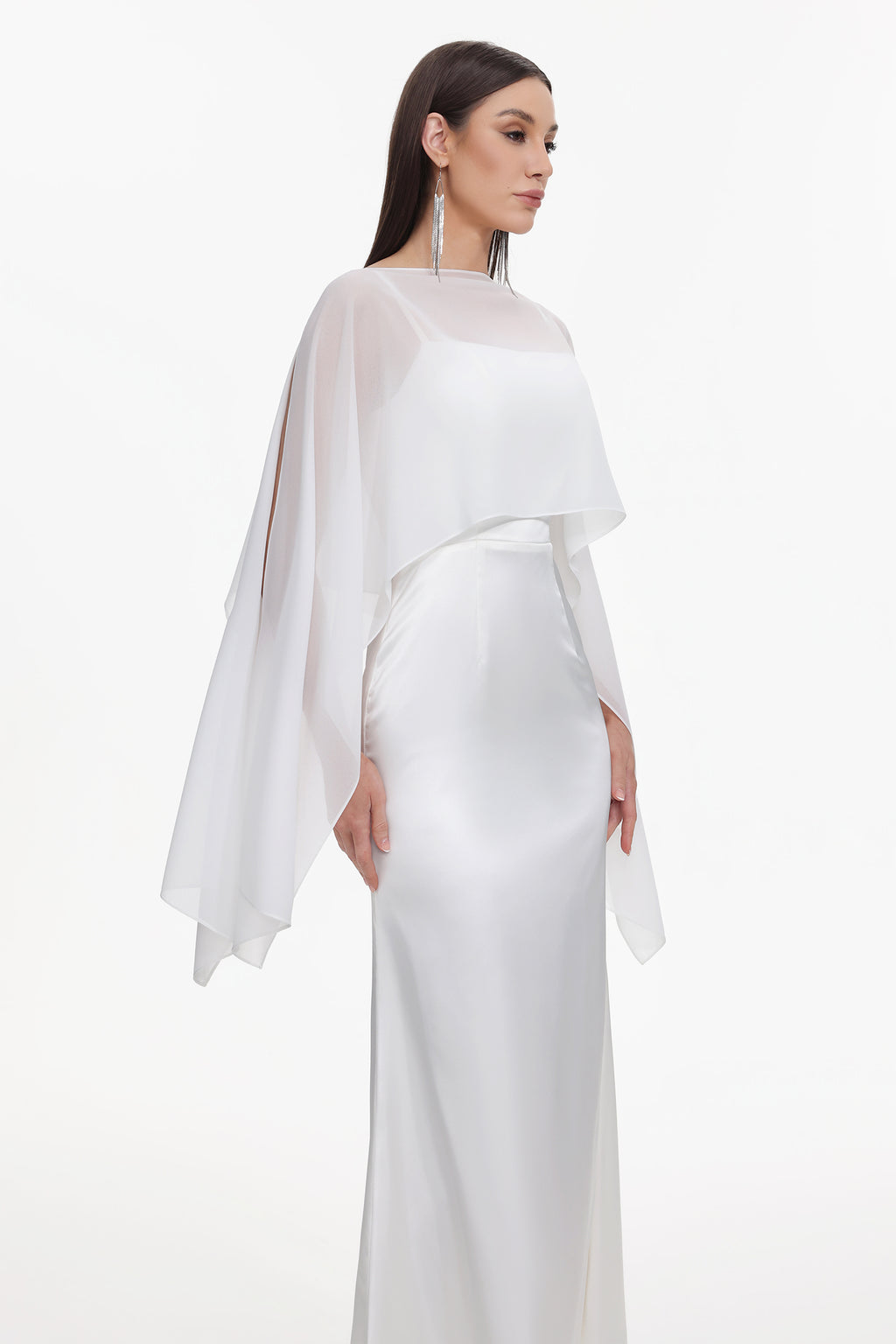 Sinai Elegant Flowy Sleeveless Chiffon Cape Maxi Dress	