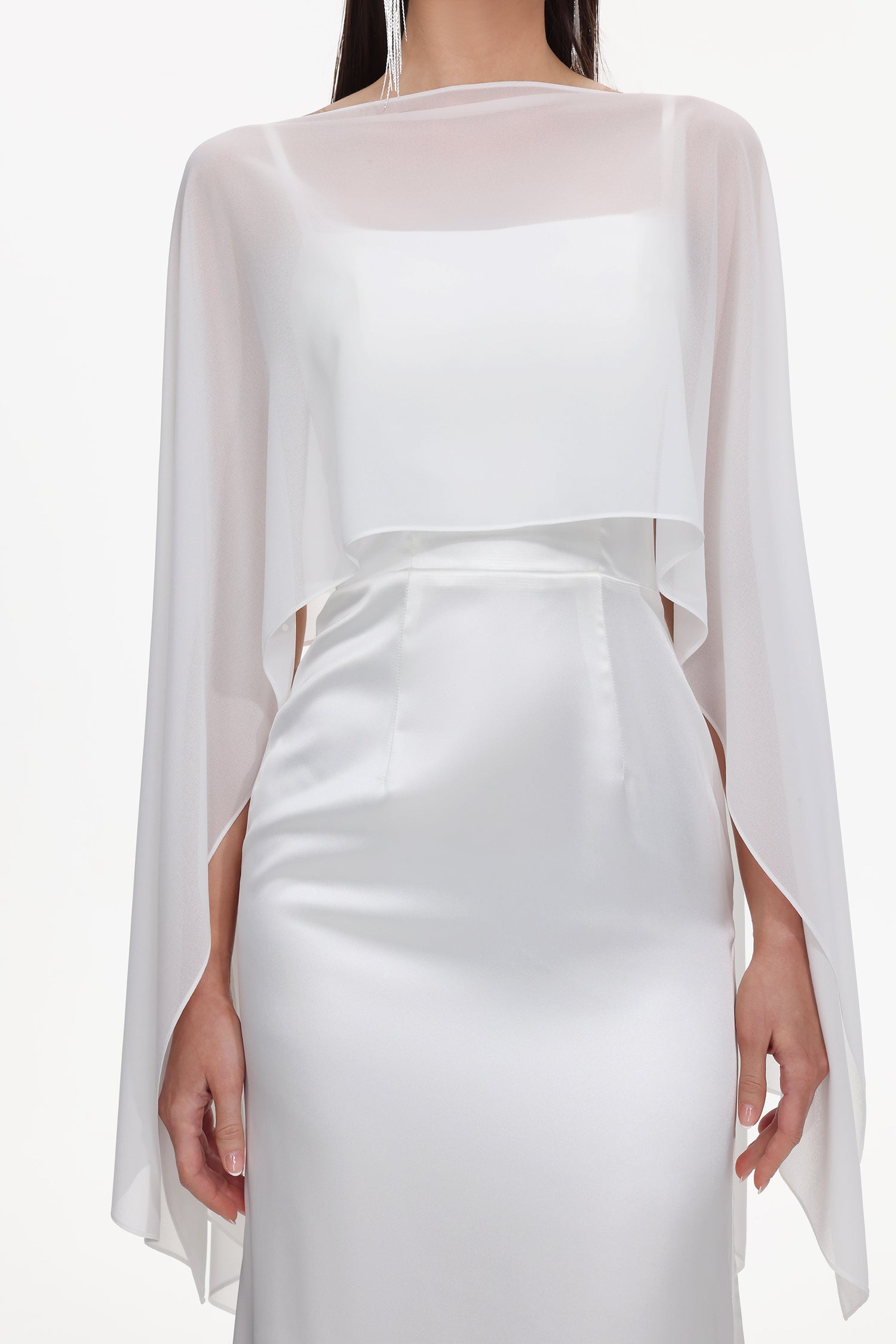 Sinai Elegant Flowy Sleeveless Chiffon Cape Maxi Dress	