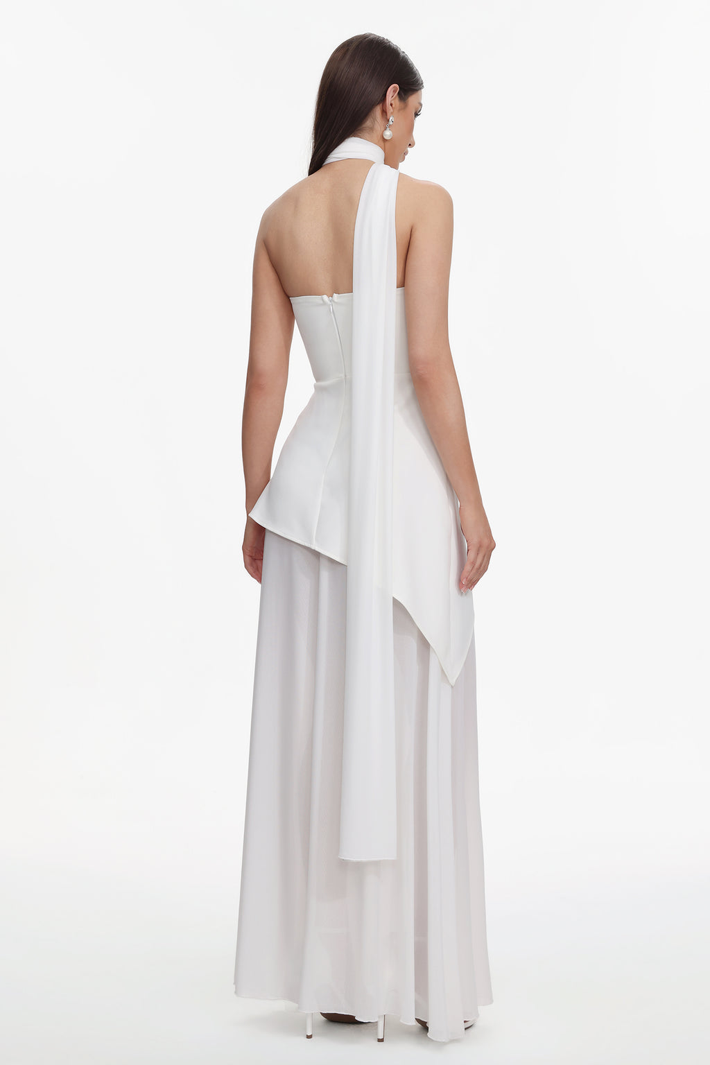 Kater Elegant Tailored Strapless Woven Mesh Maxi Dress	