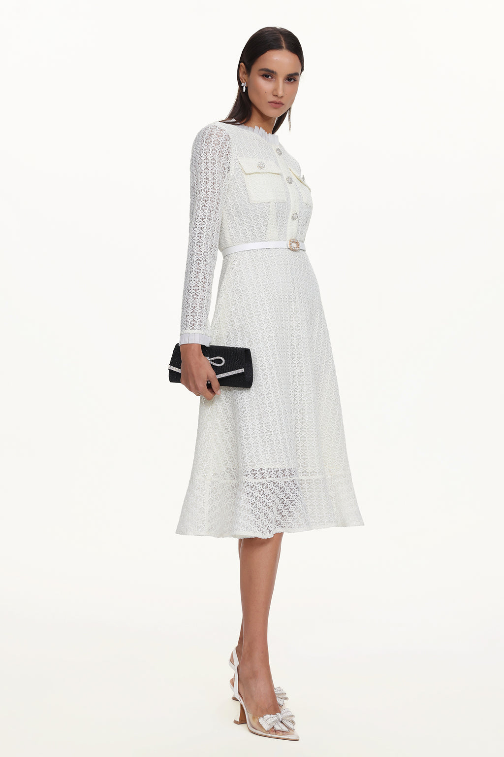 Deme Elegant Flowy Long Sleeve Rhinestone Woven Maxi Dress	